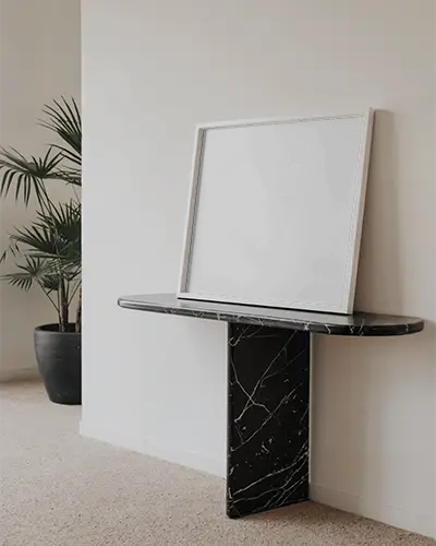 Modern Minimalist Marble Console Table With Leaning Square Frame For Home Decor