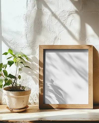 Minimalistic Wood Frame Mockup With Natural Shadows Against Textured Wall Setup 0298