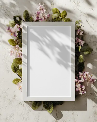 elegant-floral-frame-mockup-with-natural-leaves-and-shadows-for-artwork-display