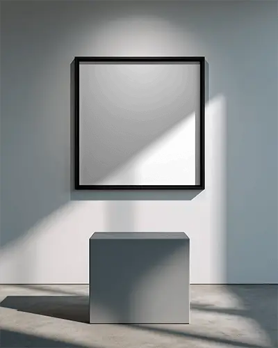 Sleek Square Frame Mockup With Natural Light Shadow On Plain Wall In Art Showroom