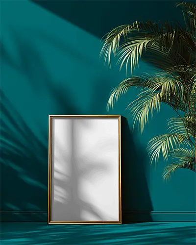 Elegant Minimalist Frame Mockup With Natural Light Shadow And Tropical Plant Background