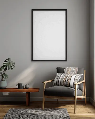 Cozy Modern Living Room With Wooden Armchair And Wall Frame Mockup For Decor Inspiration