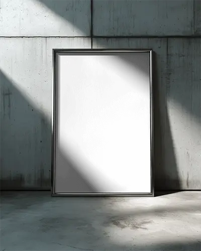 Photorealistic Frame Mockup Leaning Against Exposed Concrete Wall With Natural Light