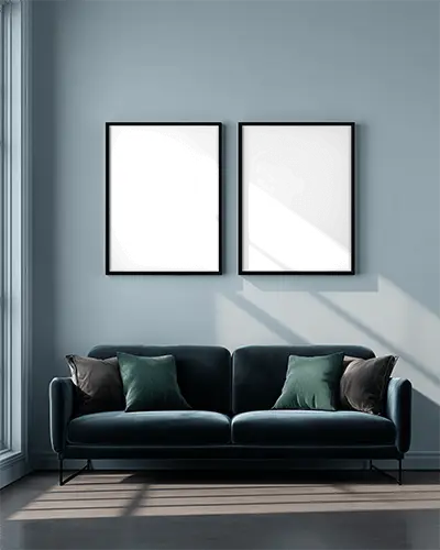 Minimalistic Interior Design Two Vertical Picture Frame Mockup With Natural Light And Shadows