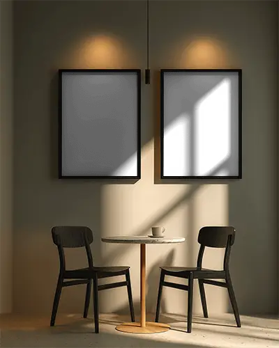Minimalist Frame Mockup With Table And Chairs Under Natural Light For Interior Design