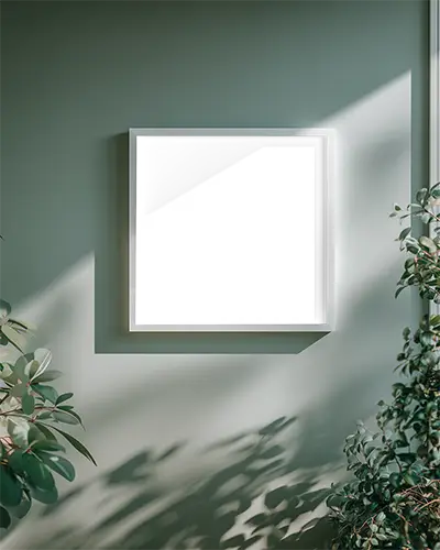 Minimalist Square Frame Mockup For Design Display In Natural Light Setting With Plants Nearby