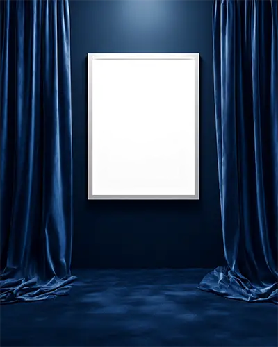Elegant Minimalist Frame Mockup With Draped Curtains And Soft Lighting For Creative Display