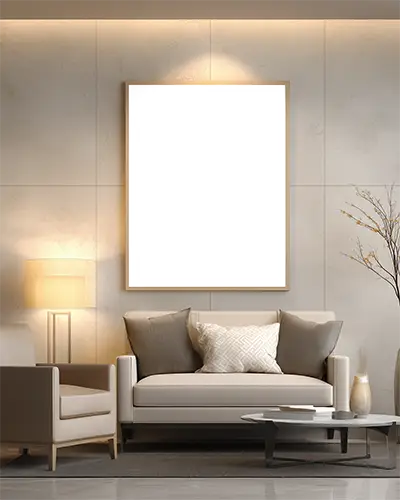 Modern Living Room Frame Mockup Cozy Sofa And Armchair Minimalist Wall Decor Idea