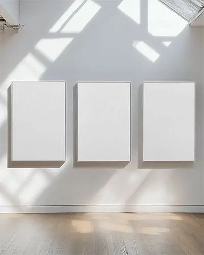 Gallery Wall Canvas Mockup Showcasing Minimalist Interior Lighting Shadow Effects
