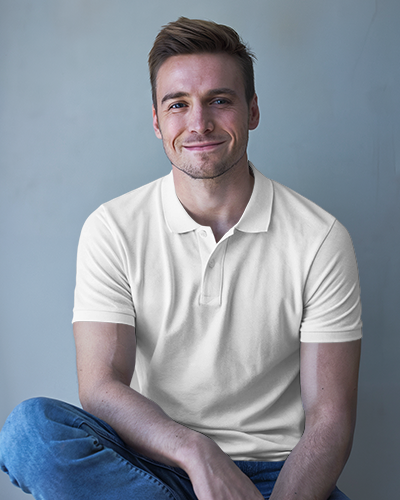Minimalist Studio Polo T Shirt Mockup Smiling Male Model In Bright Green Polo Casual Sitting Pose Soft Natural Lighting Modern And Friendly Lookminimalist Studio Polo T Shirt Mockup Smiling Male Model In Bright Green Polo Casual Sitting Pose Soft Natural Lighting Modern And Friendly Look