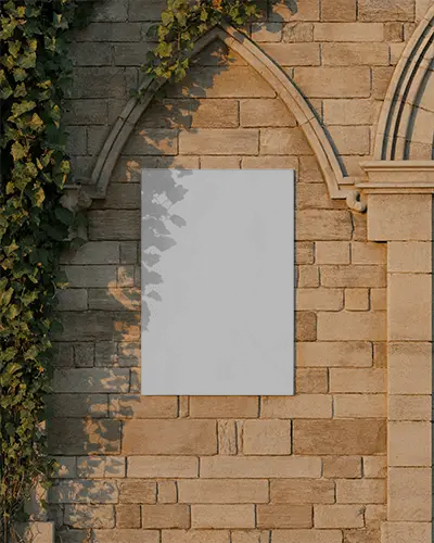 Old Brick Wall With Ivy And Poster Mockup For Outdoor Display
