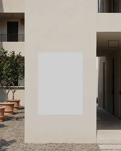 Modern Minimalist Poster Mockup On Outdoor Wall With Natural Light And Urban Background