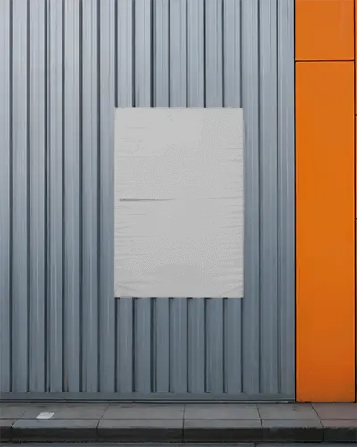 Vertical Poster Mockup On Industrial Metal Wall With Contemporary Architectural Elements
