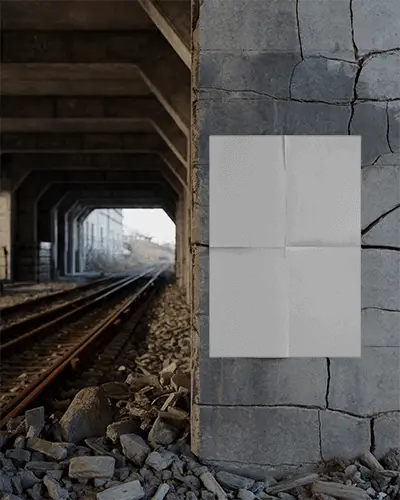 Urban Railway Poster Mockup On Cracked Concrete Wall Display For Promo