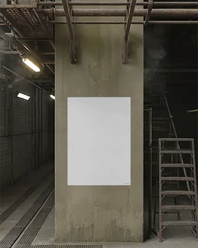 Urban Industrial Poster Mockup With Gritty Wall And Metal Staircase For Realistic Display