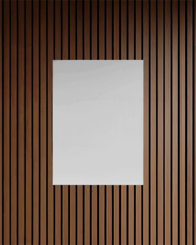 Minimalistic Wall Mounted Poster On Wooden Slats Background For Advertising Presentation