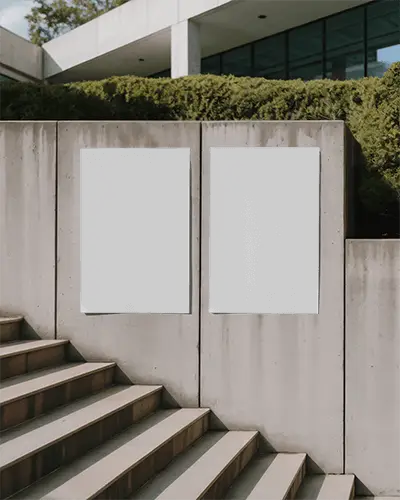 Modern Minimalist Poster Mockup On Concrete Wall Near Outdoor Urban Stairs Display