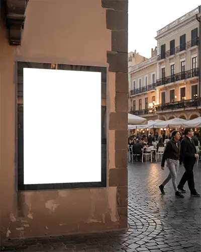Outdoor Poster Mockup On Urban Building Wall For Retail Advertisement Display