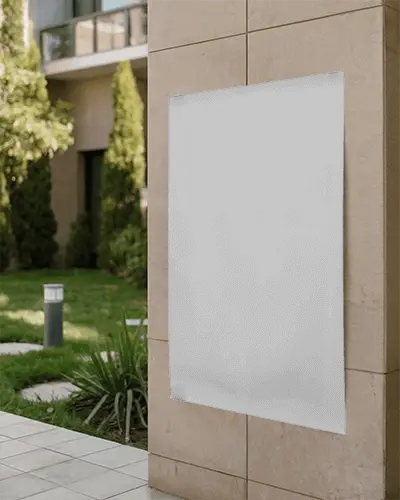 Outdoor Poster Mockup On Textured Wall With Greenery Background For Advertising