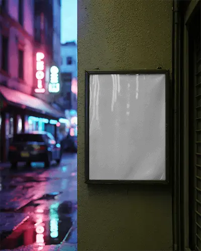 Urban Night Street Poster Mockup Wall Mounted Display Advertising Space