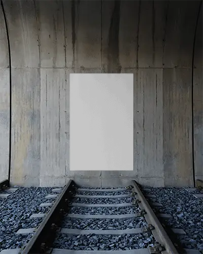 Industrial Urban Railway Track Poster Mockup Concrete Wall Background Design Template