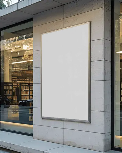 Outdoor Poster Mockup Display On Marble Wall For Exterior Advertising Promotions