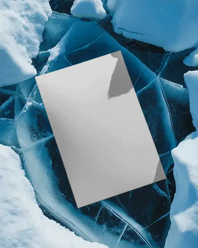 High Resolution Poster Mockup Floating On Ice Sheet And Snowy Surroundings