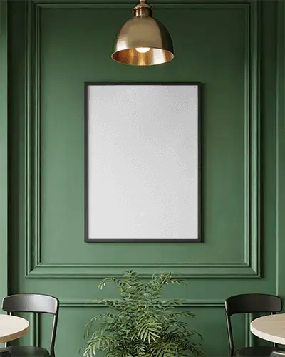 Stylish Indoor Poster Mockup Showcasing On Textured Wall With Metallic Light Fixture