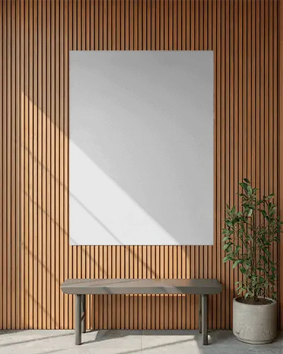 Minimalist Wall With Natural Light Shadow Bench And Plant Pot For Poster Display Mockup