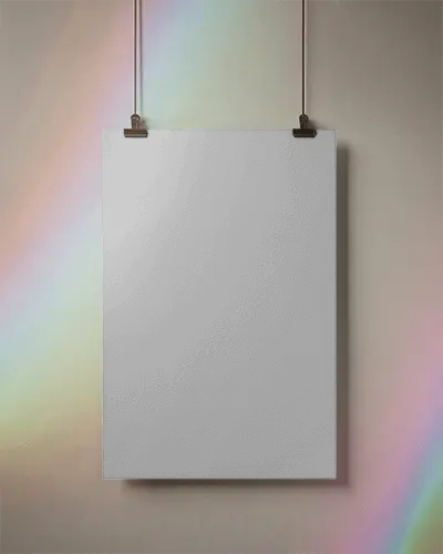 Modern Poster Mockup Hanging With Metal Clips On Neutral Background