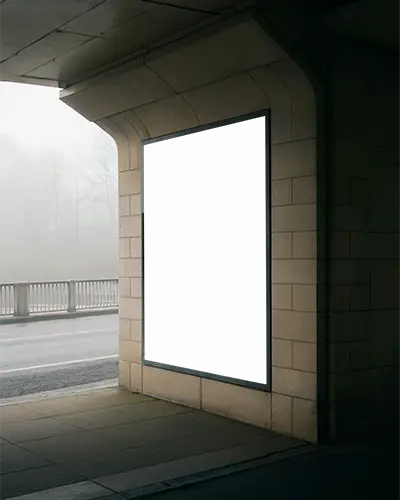 Blank Vertical Poster Mockup Outdoor Under Bridge Urban Foggy Setting