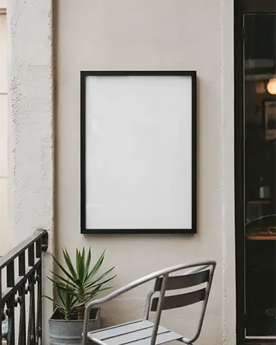 Blank Poster Mockup On Textured Wall With Plant And Metal Chair Urban Modern Aesthetic Inspiration