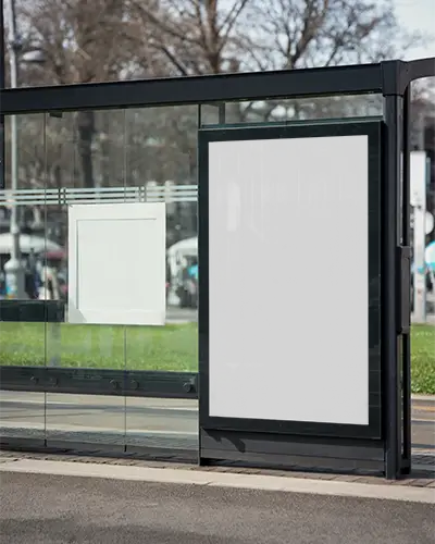 Urban Bus Stop With Blank Poster Mockup For Creative Advertising Campaigns
