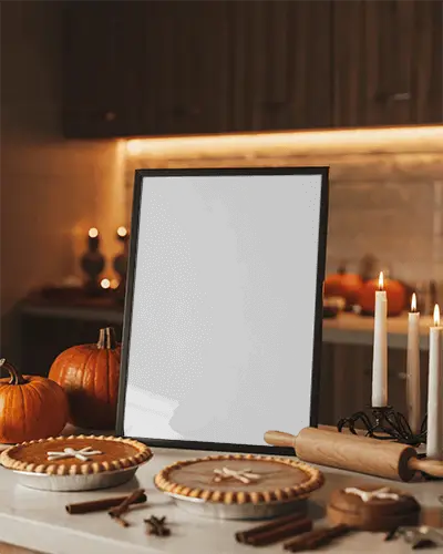 Festive Halloween Poster Mockup With Pie Decorations With Pumpkins