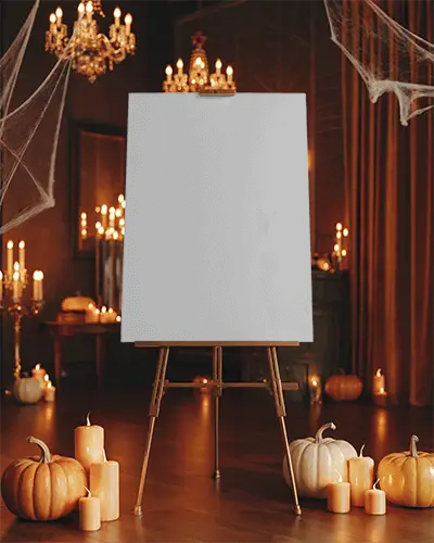 Eerie Halloween Poster Mockup With Candlelit Pumpkin Setting