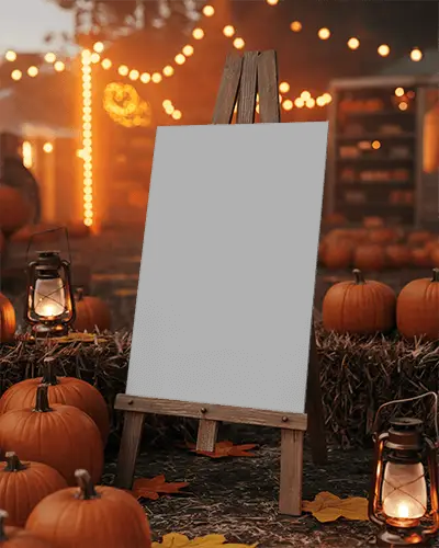 Autumn Harvest Festival Halloween Poster Mockup With Pumpkins And Fall Leaves