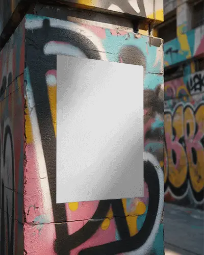 Urban Street Art Poster Mockup On Graffiti Wall Creative Visual Promotion Template