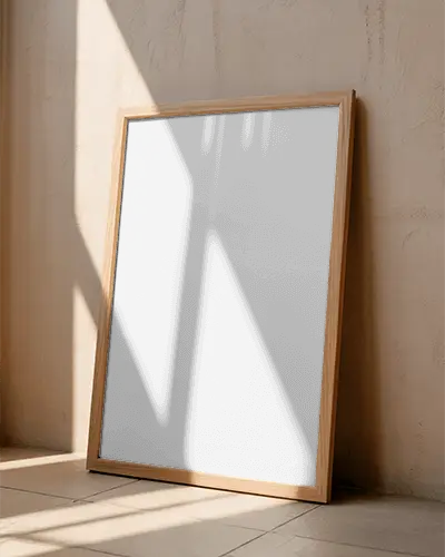 leaning-wood-frame-poster-mockup-on-floor-with-natural-light-shadows