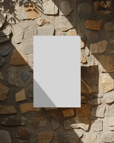 Hanging Poster Mockup On Natural Stone Wall With Shadow Play Outdoor