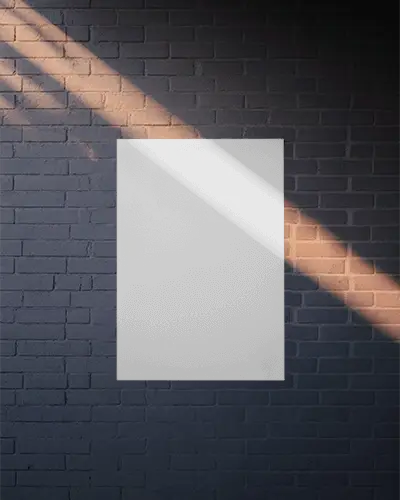 Vertical Poster Mockup On Textured Brick Wall Background With Natural Light Rays