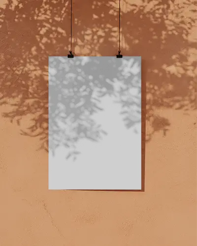 Blank Poster Mockup On Walled Hanging Display With Light Patterned Shadow For Design Preview