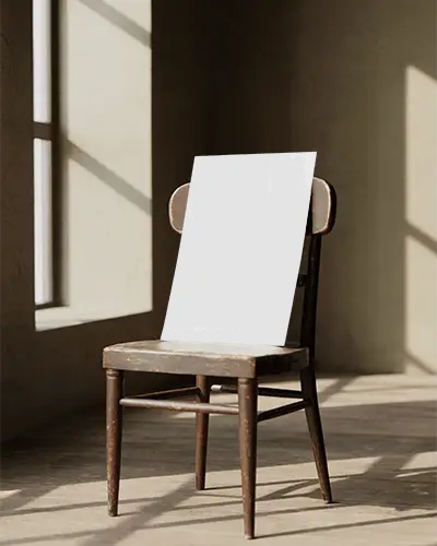 Minimalistic Vintage Wooden Chair Poster Mockup In Natural Light Setting For Modern Designs