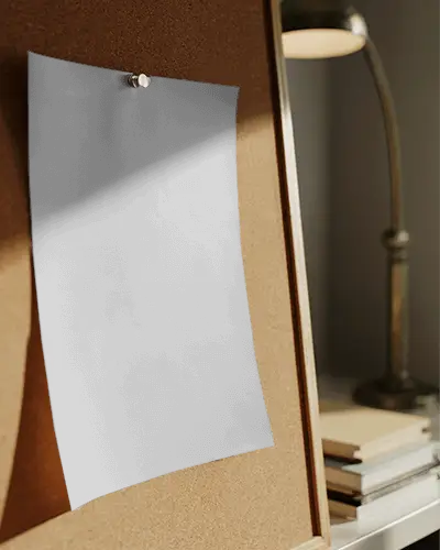 Stylish Product Poster Mockup On Corkboard With Natural Light For Promotional