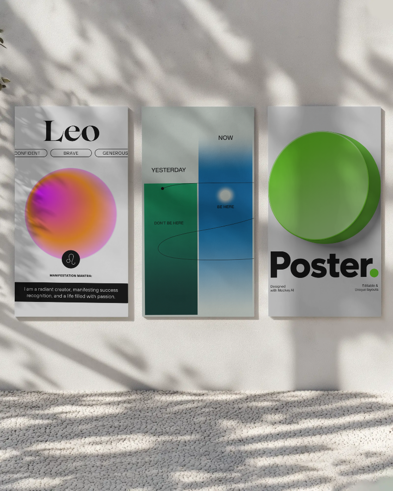 Three Set Vertical Poster Mockups On Textured Wall With Natural Light Shadow Play