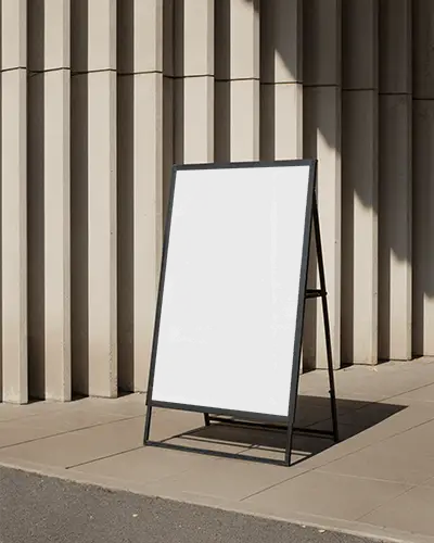 Freestanding Outdoor Poster Mockup On Modern Architecture Building Pedestrian Sidewalk Design