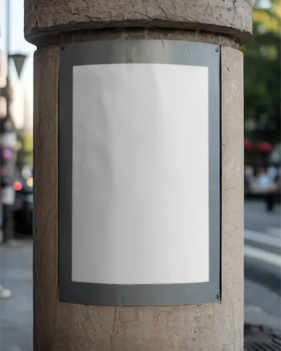 Blank Poster Mockup Attached To City Column For Design Presentation