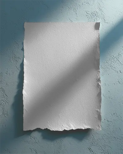Textured Rough Edge Poster Mockup Hanging On Walled Background With Natural Light Shadow