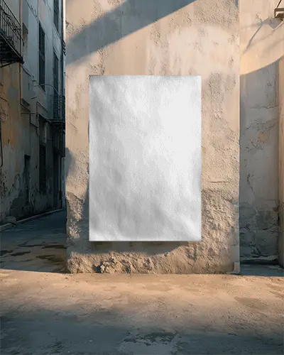 Blank Paper Poster Mockup On Textured Wall In Urban Narrow Street Environment