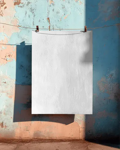 Blank Poster Mockup Hanging Outdoor Textured Wall Shadow Effect