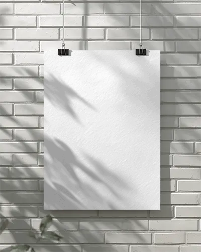 Minimalistic Poster Mockup Hanging On Textured Brick Wall With Natural Shadow Effects